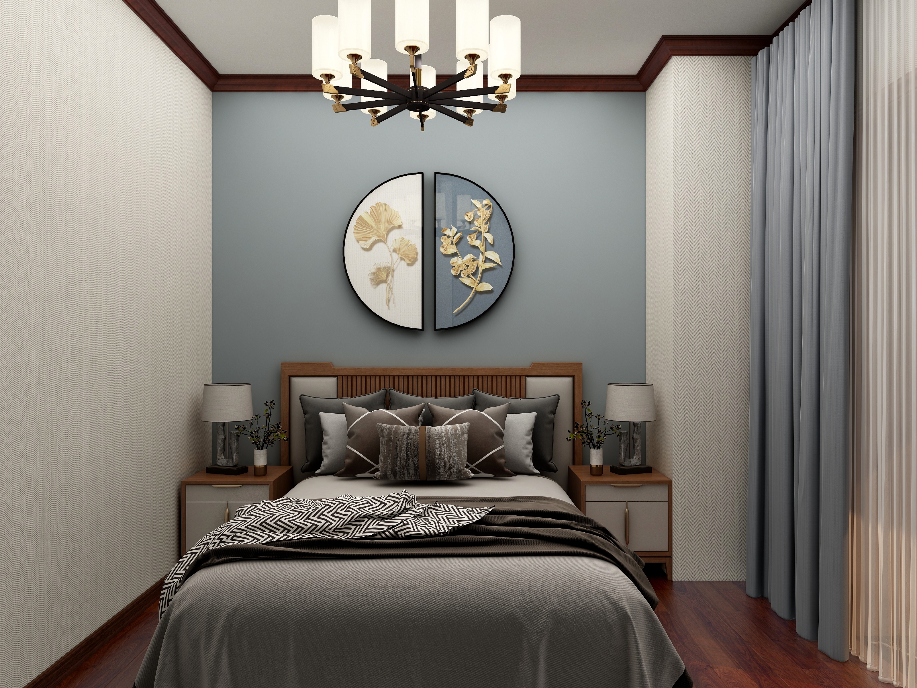 张斌-128平新中式两居室装修效果图