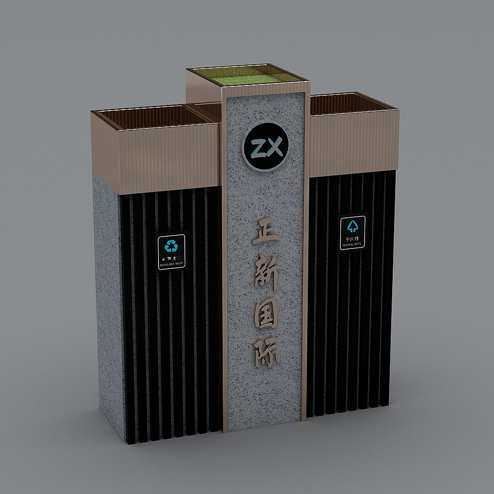 现代指示牌公用椅垃圾桶2