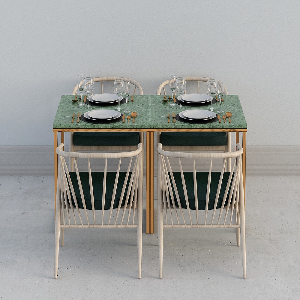 现代北欧餐厅-4人餐桌椅组合3D模型