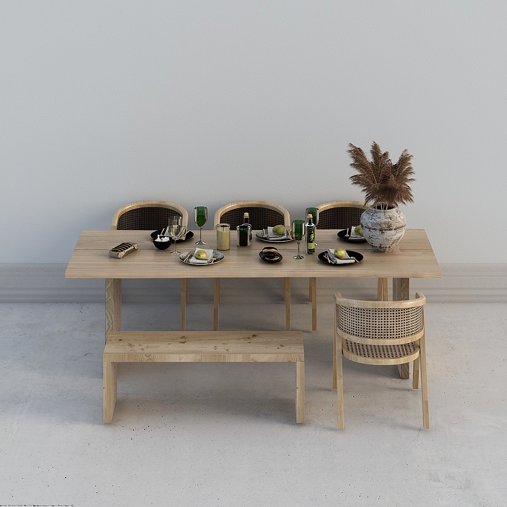 自然风民宿客厅餐厅-六人餐桌