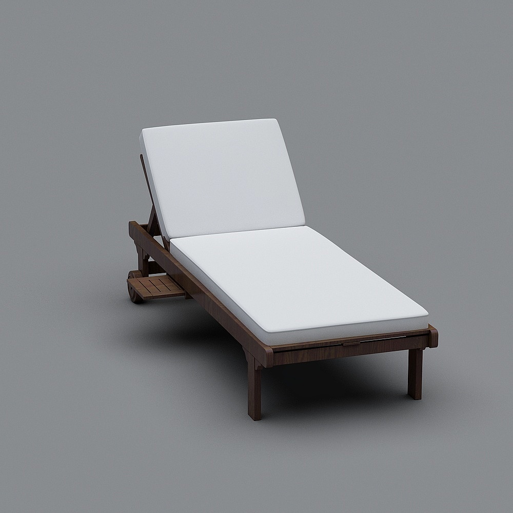新中式民宿室外游泳池-躺椅3D模型