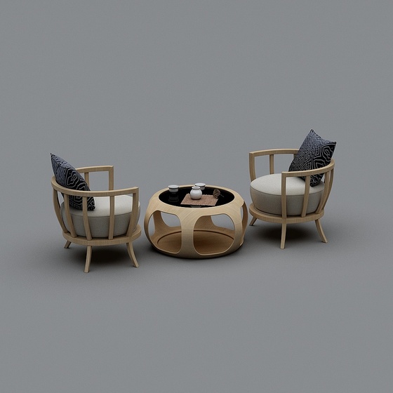Black Leisure Seating Combination for Hotel Lobby 3D Model