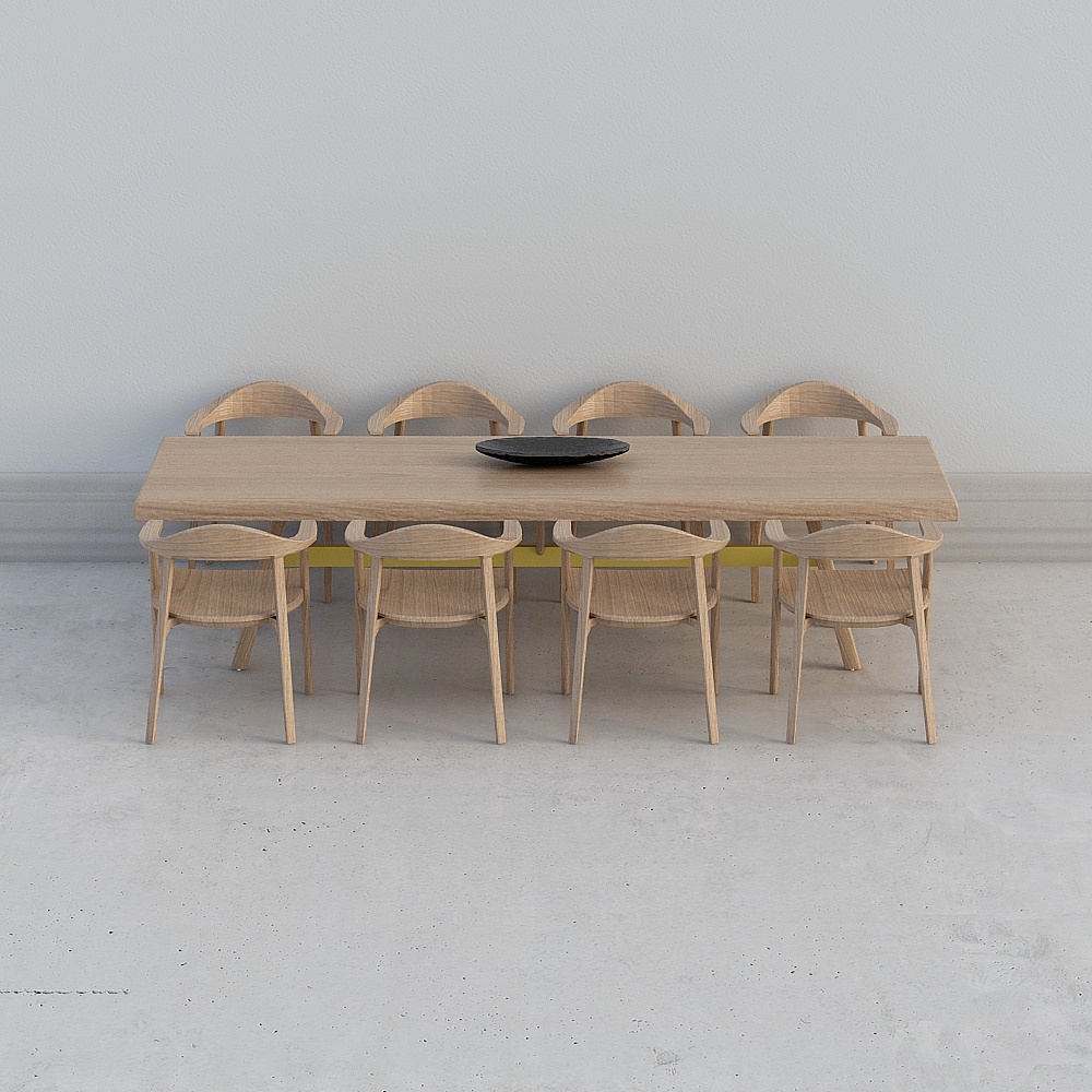 自然风民宿餐厅书吧-多人桌子椅子组合3D模型