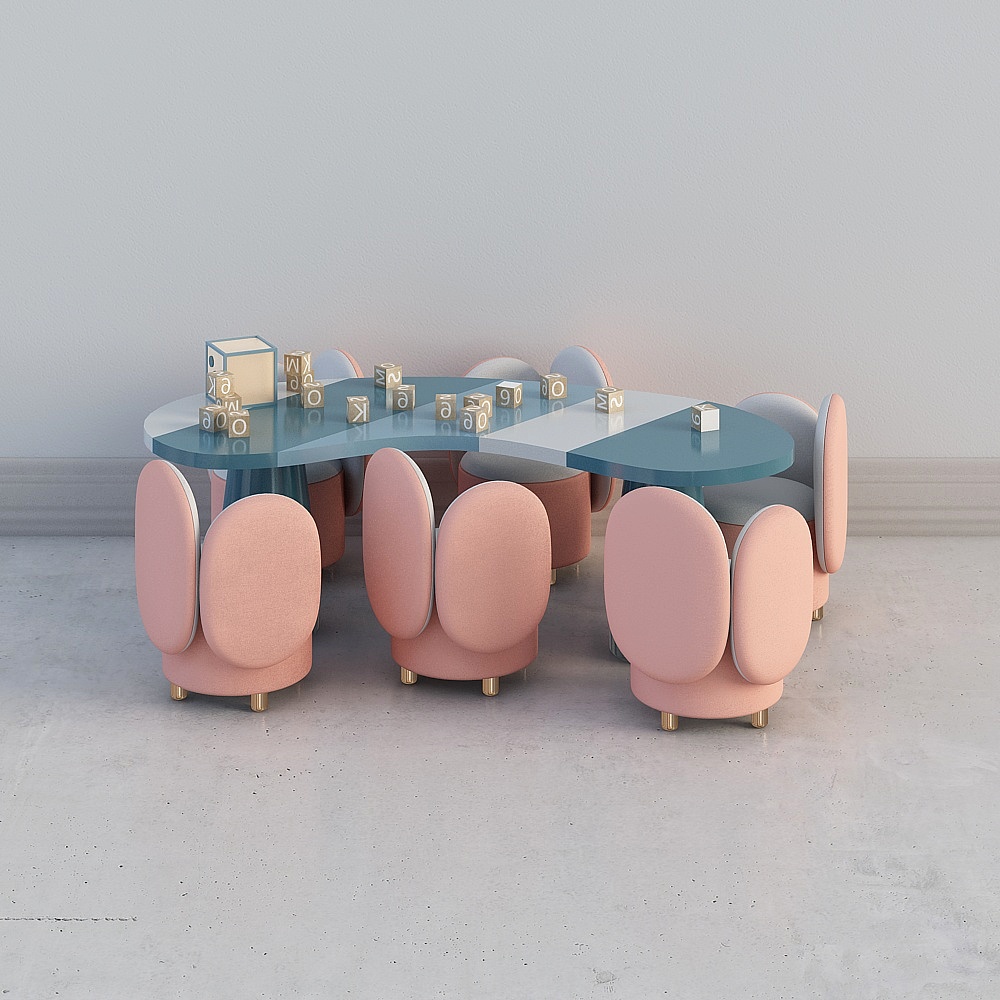 现代风格幼儿园4-沙发茶几组合3D模型