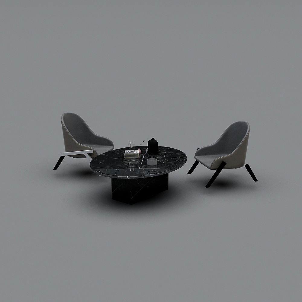 天鼓设计现代售楼处-休闲桌椅组合3D模型