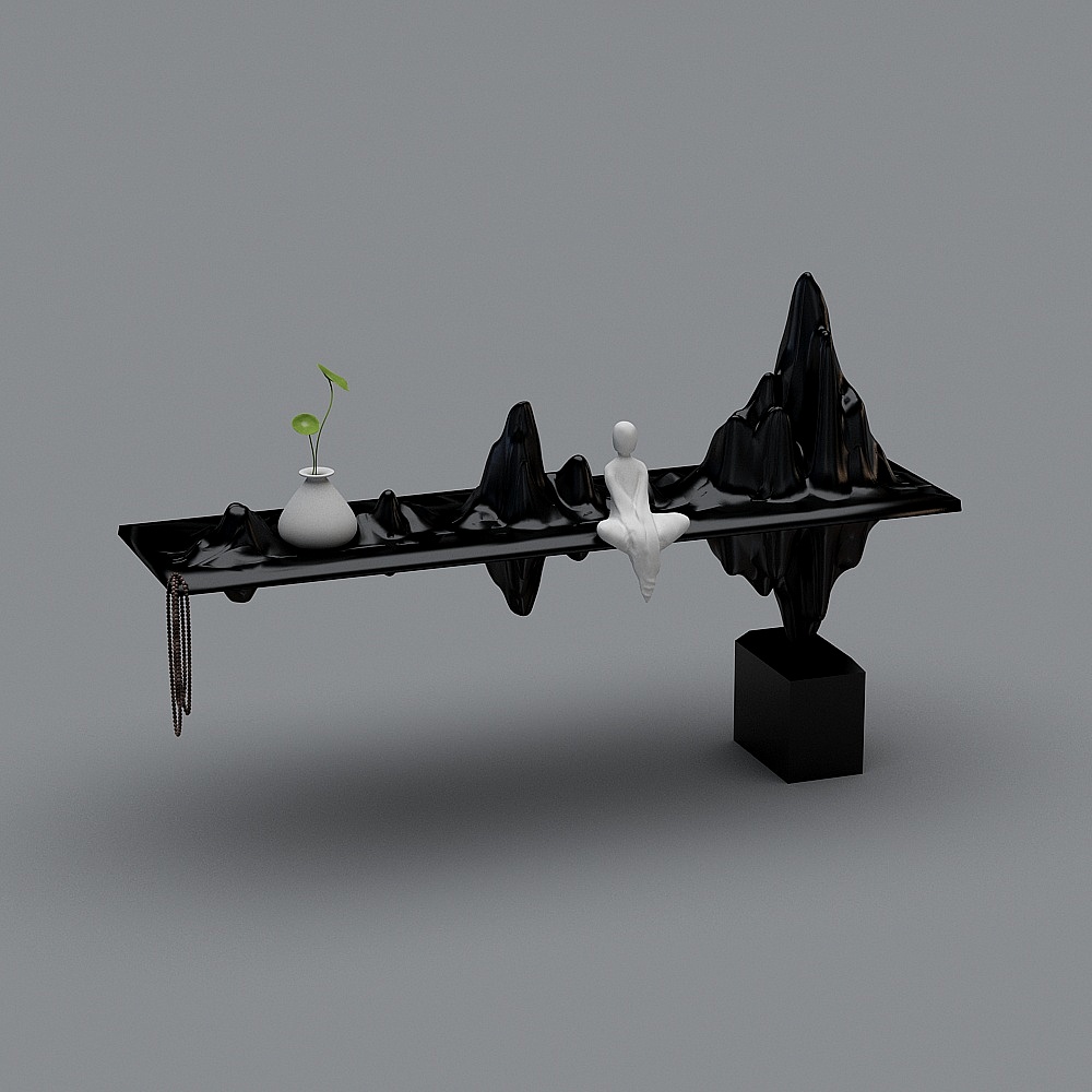 中式庭院景观水景-装饰雕塑3D模型