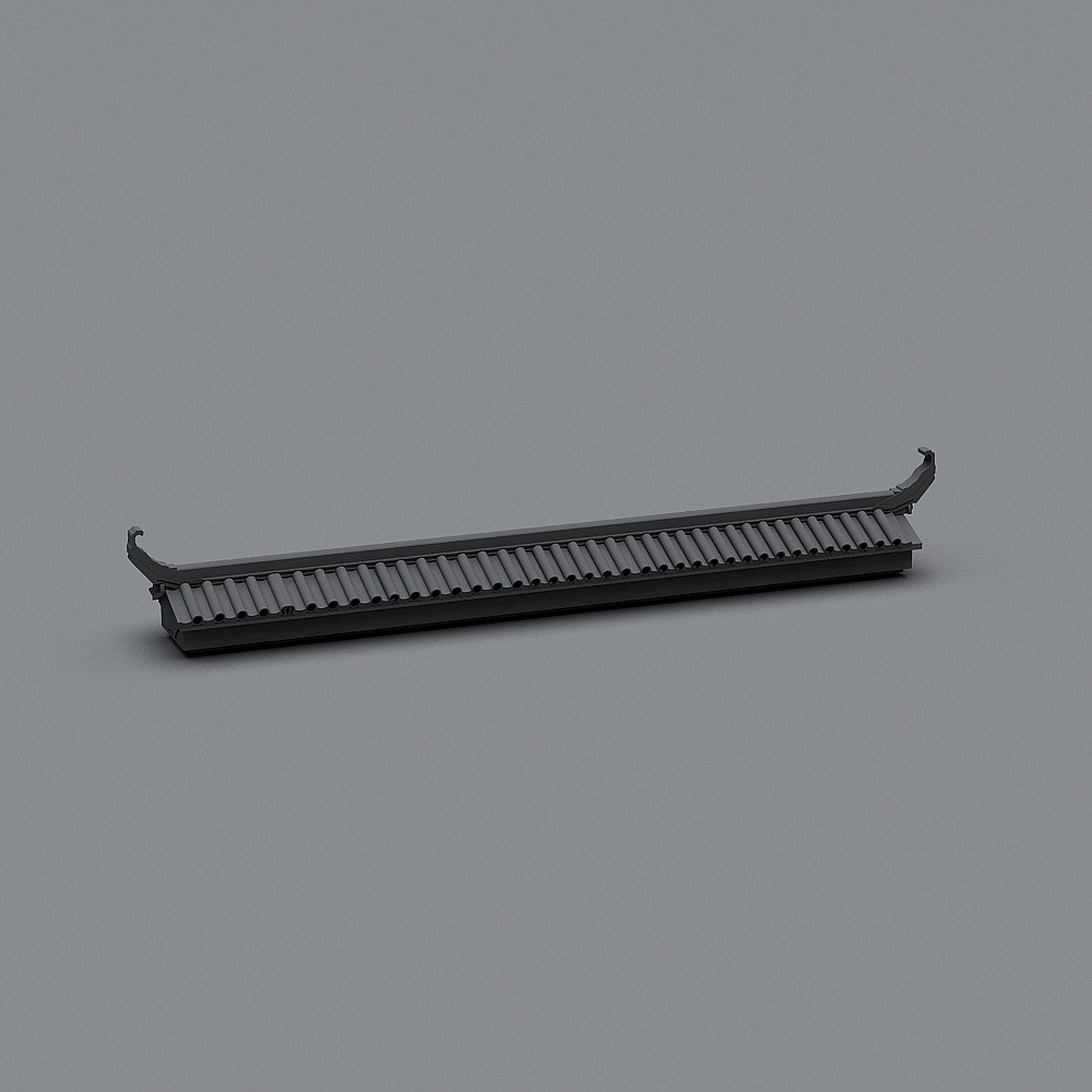 新中式竹子流水墙面马头墙摆件组合园林小品-马头墙组件3D模型