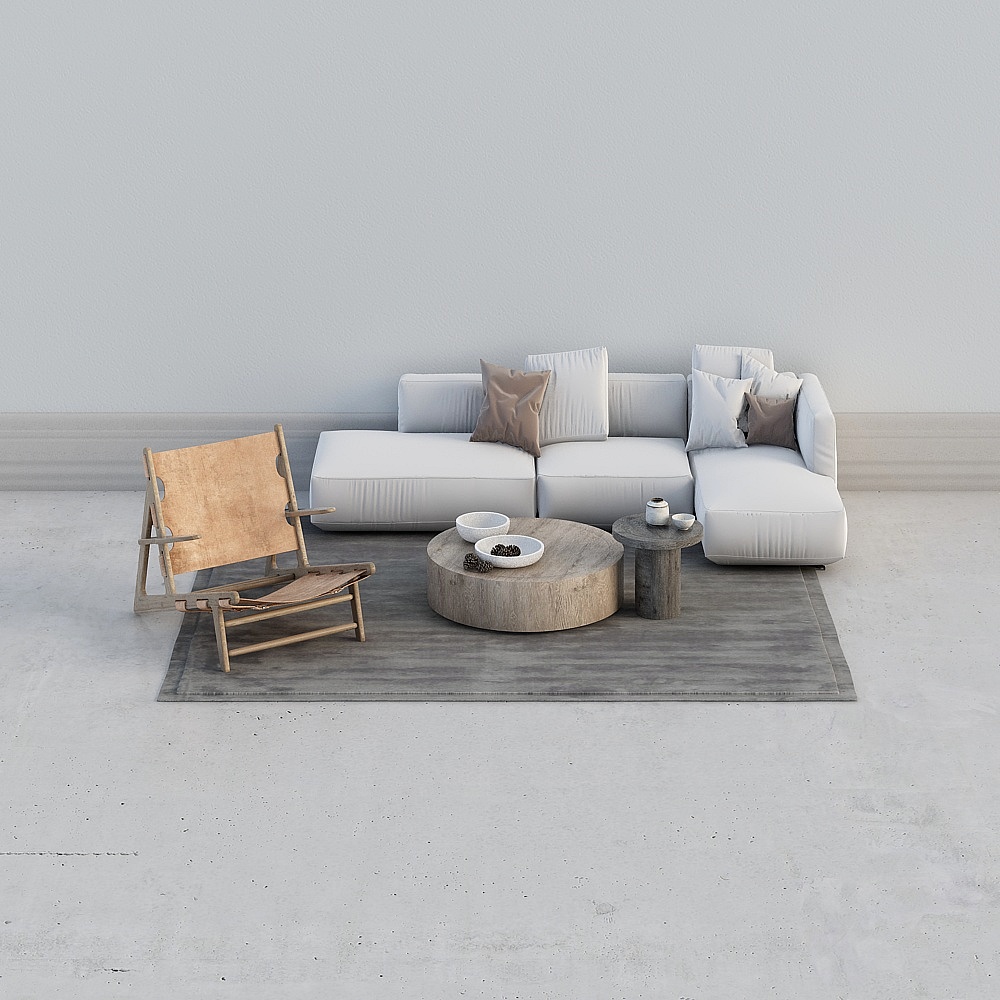 自然风北欧服装店-沙发茶几组合3D模型