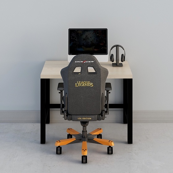 Industrial Black Desk and Chair Combination 3D Model