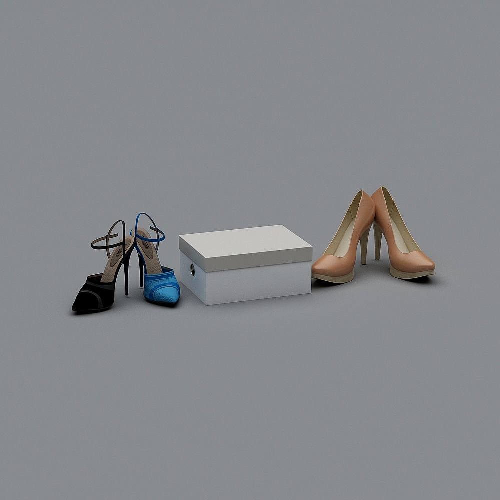 现代女鞋店-商品模型组合3D模型