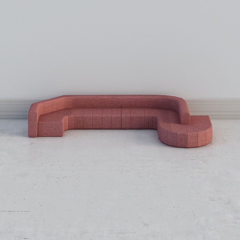 红色拐角沙发3D模型
