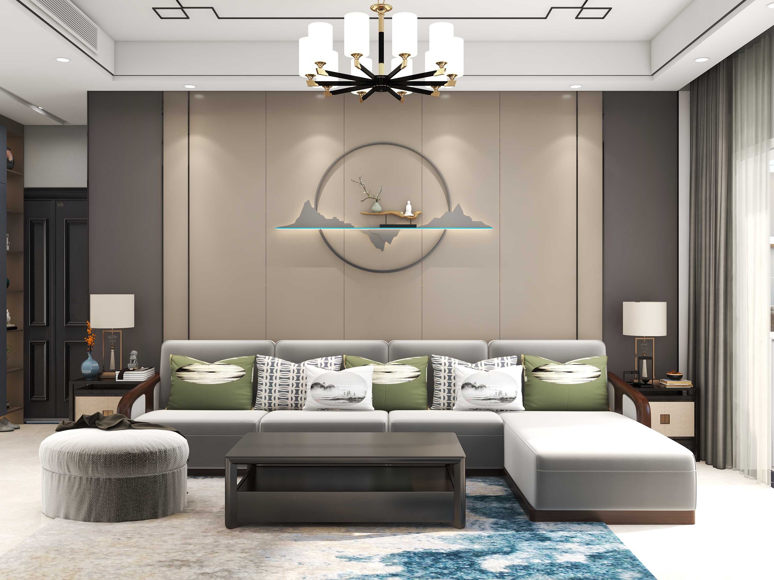 设计师Cheny-清河湾西户-新中式样板间装修效果图