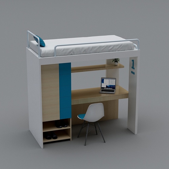 Green and Black Modern School Dormitory Bed and Table Combo