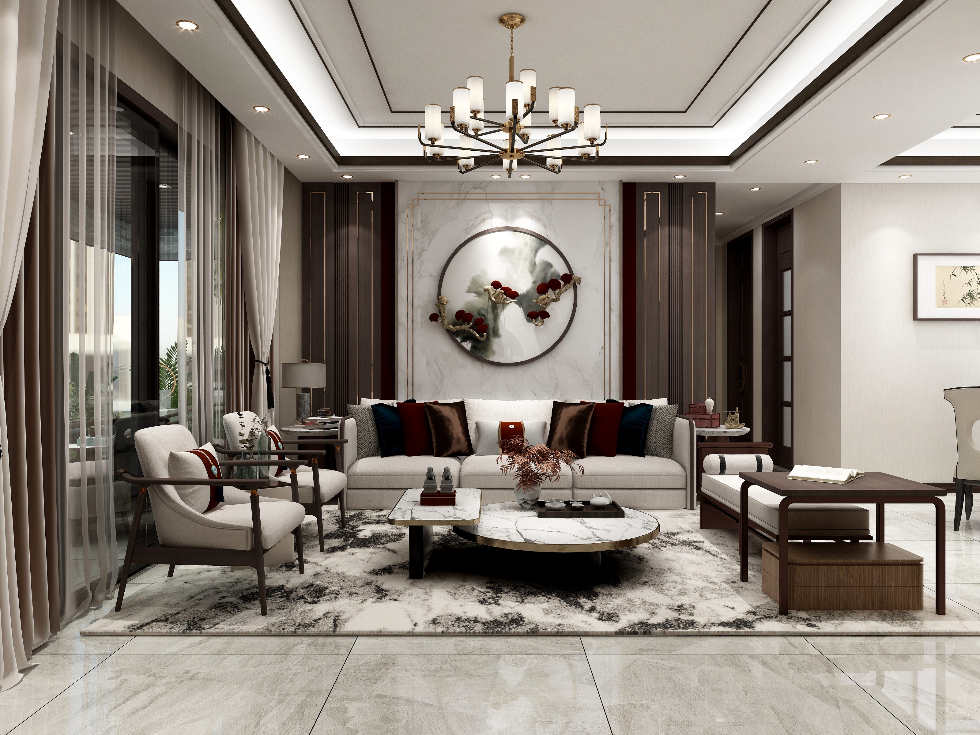 至简名设-文稳康-《鸿芸》新中式+四居室装修效果图