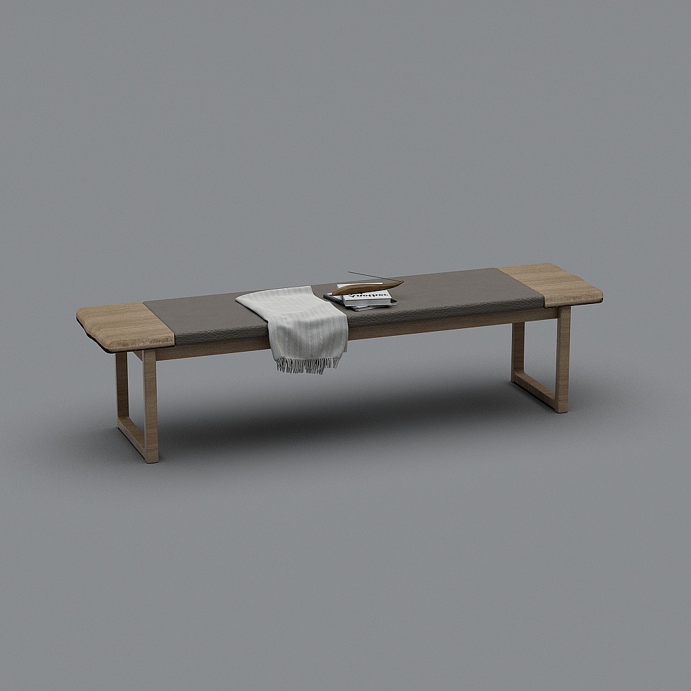 自然风民宿酒店客房-1-床尾凳3D模型
