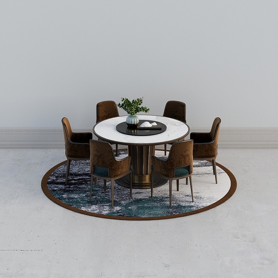 Earth Color Modern Dining Table Set 3D Model