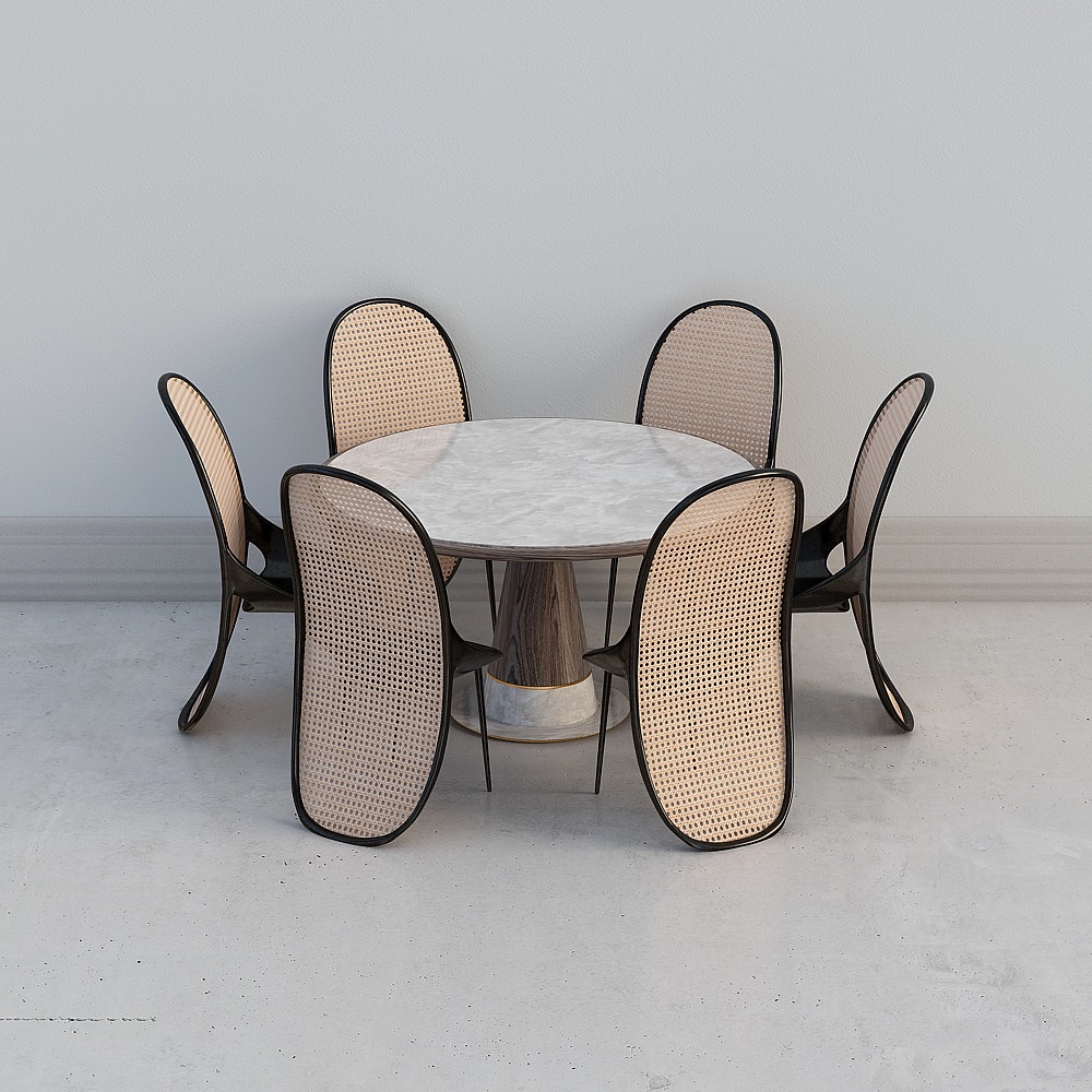 现代别墅客厅餐厅-餐桌3D模型