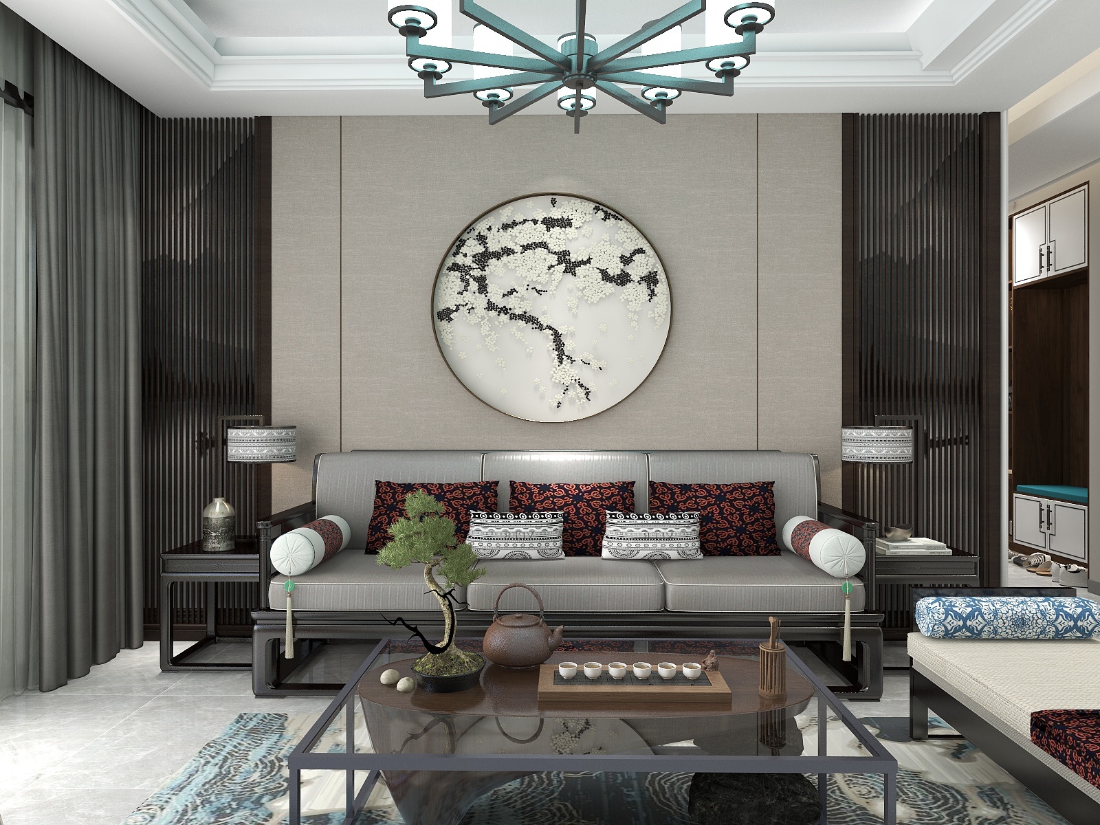 i-新中式-蜡染元素-3室装修效果图