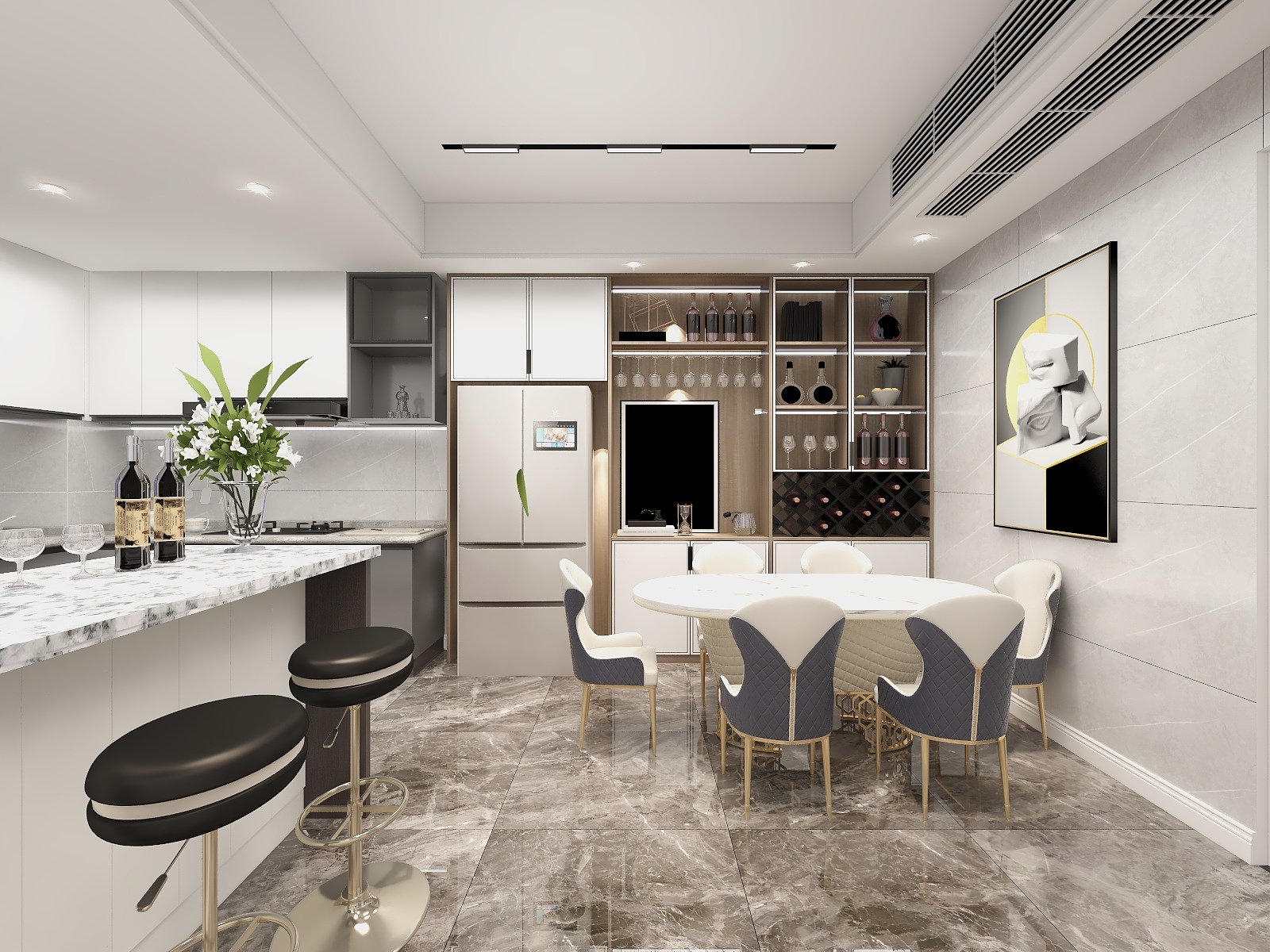 一品设计YP-203m²现代轻奢三居室装修效果图