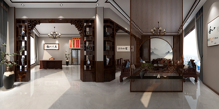 张毅-夏老台中式大厅-装修设计方案