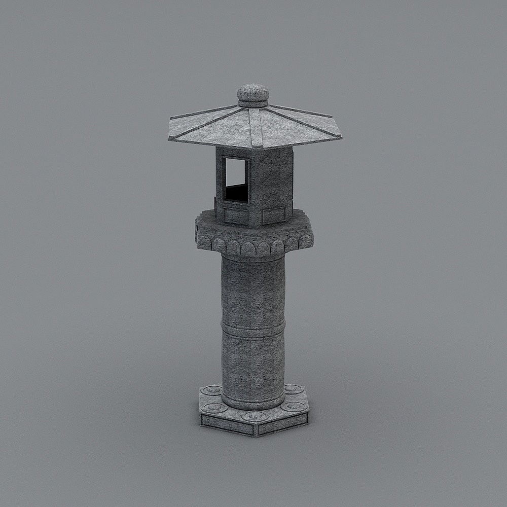 新中式庭院景观小品 5-石柱灯3D模型