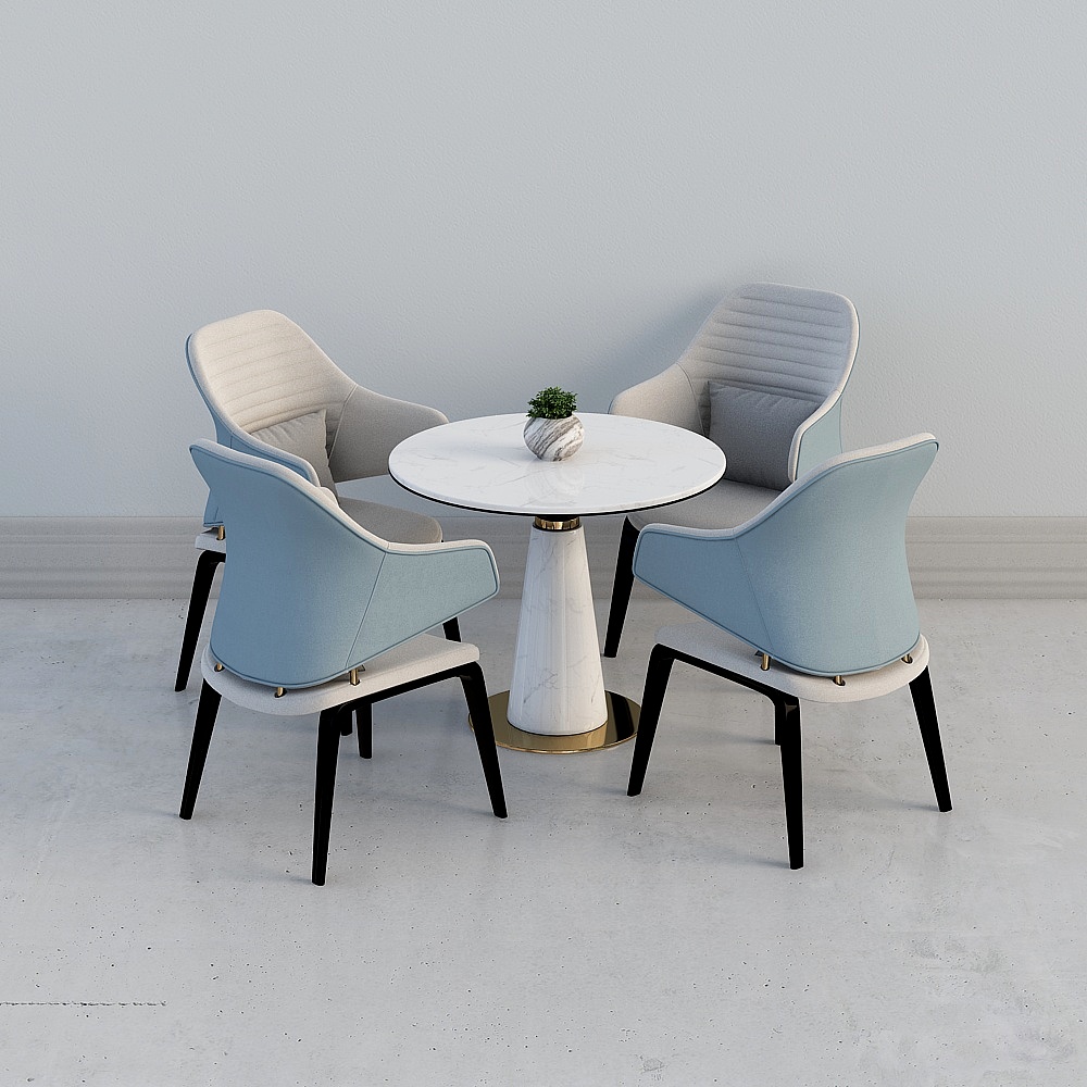 现代售楼处休息区4-桌椅组合3D模型