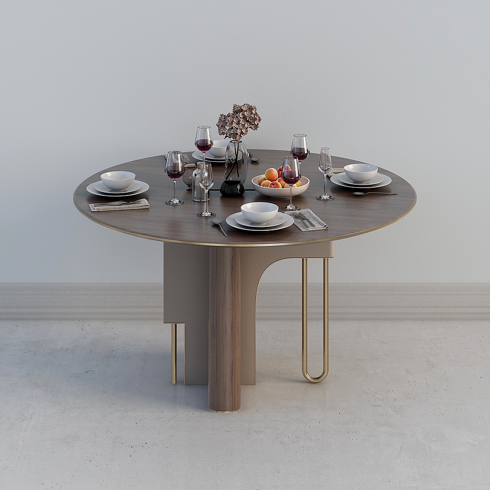 现代圆桌餐具组合3D模型