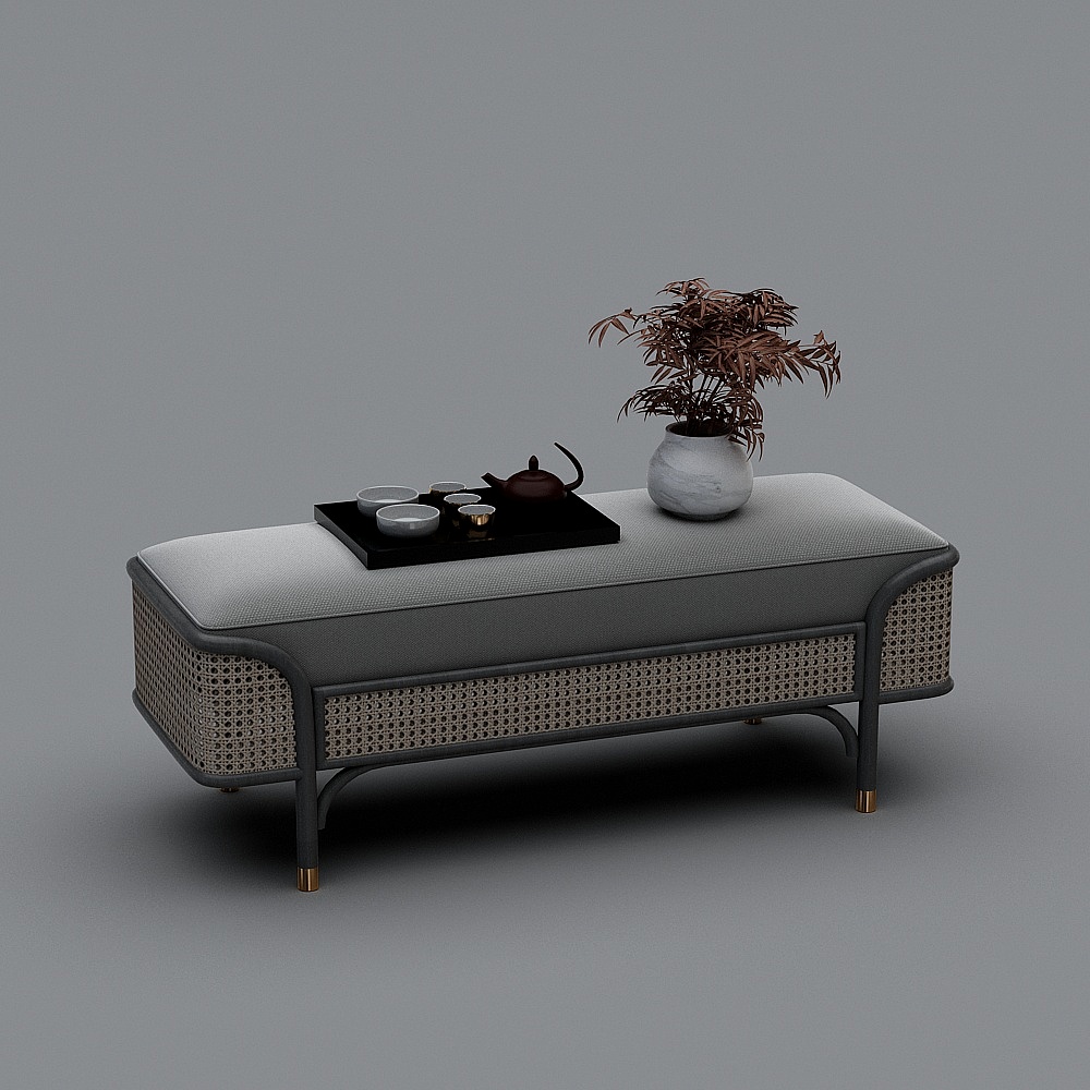 新中式床尾凳组合-方床尾凳3D模型