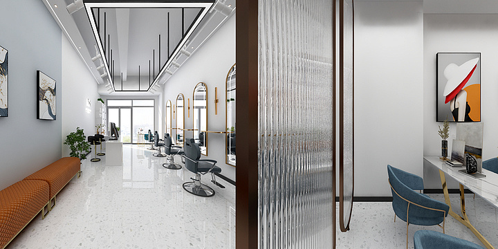 装修设计常工-理发店全景效果图-装修设计方案