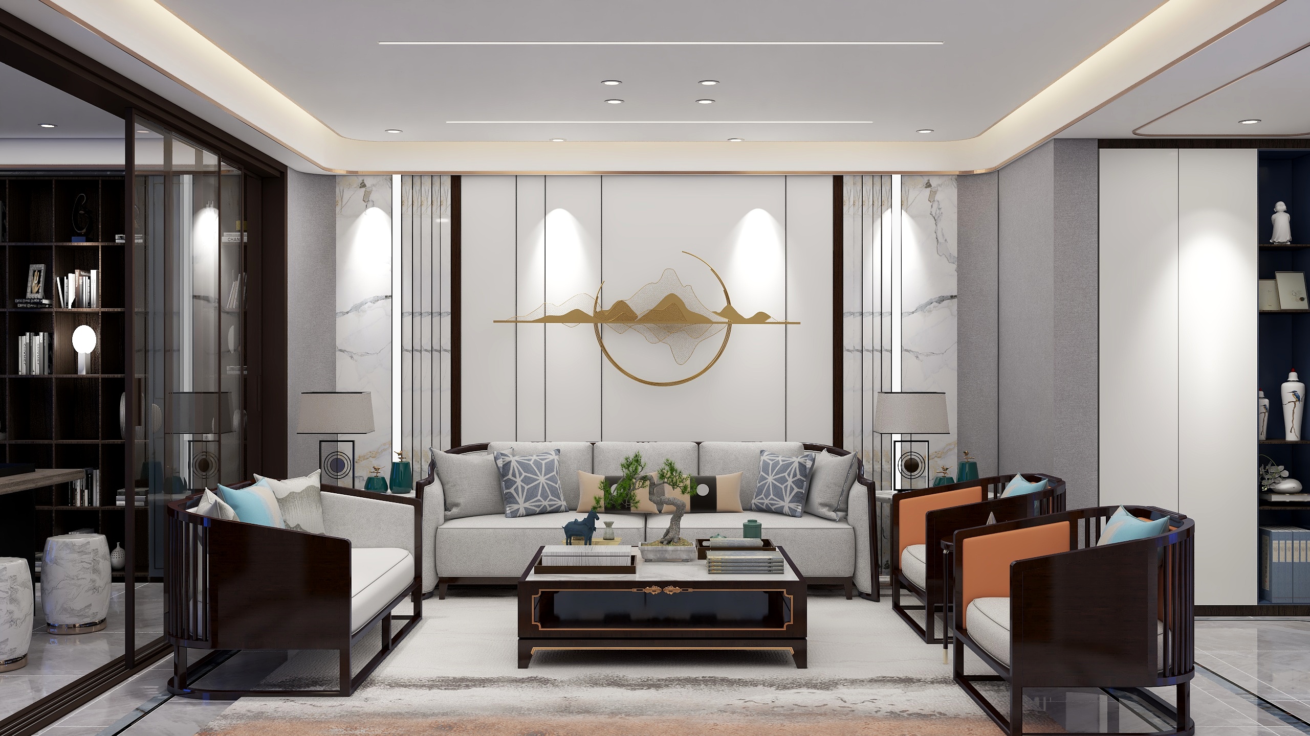 雨夜烧火-新中式180平装修效果图