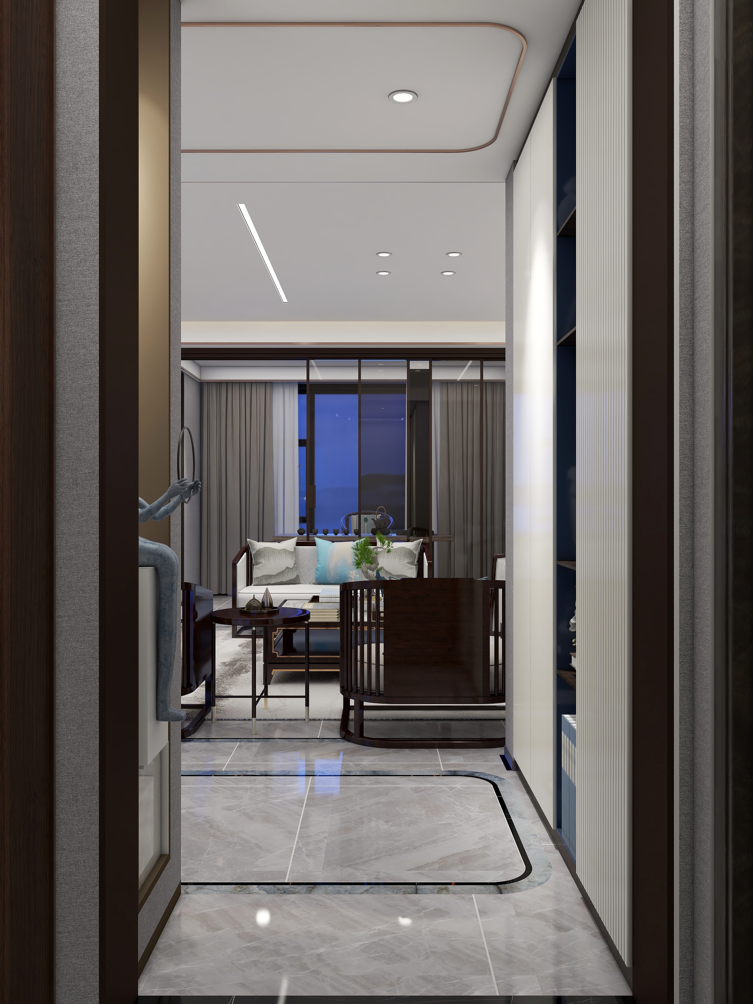 雨夜烧火-新中式180平装修效果图