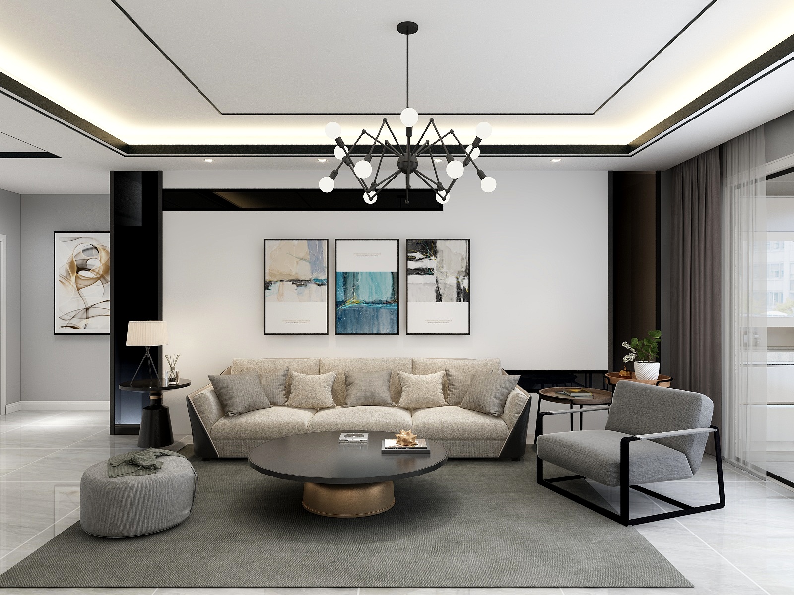 艺雅丽-现代简约-黑白灰装修效果图