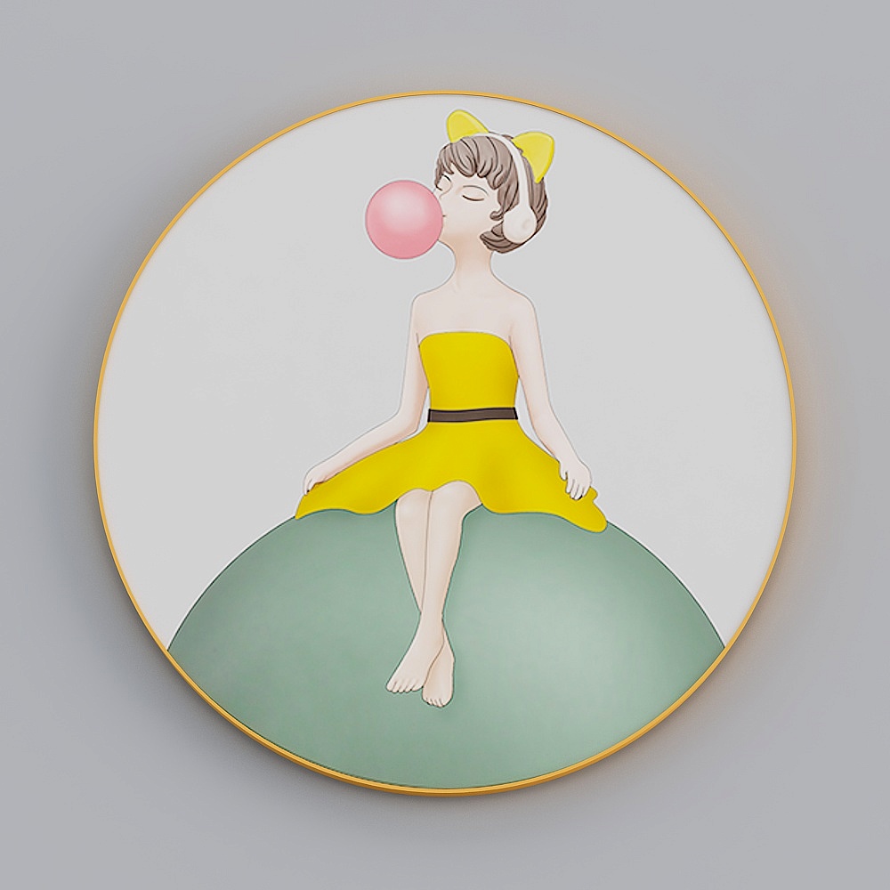 卓益-北欧风-儿童房装饰画-泡泡女孩I（圆形）3D模型