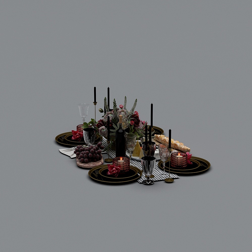 欧式餐桌食物餐具3d模型ID_1076962