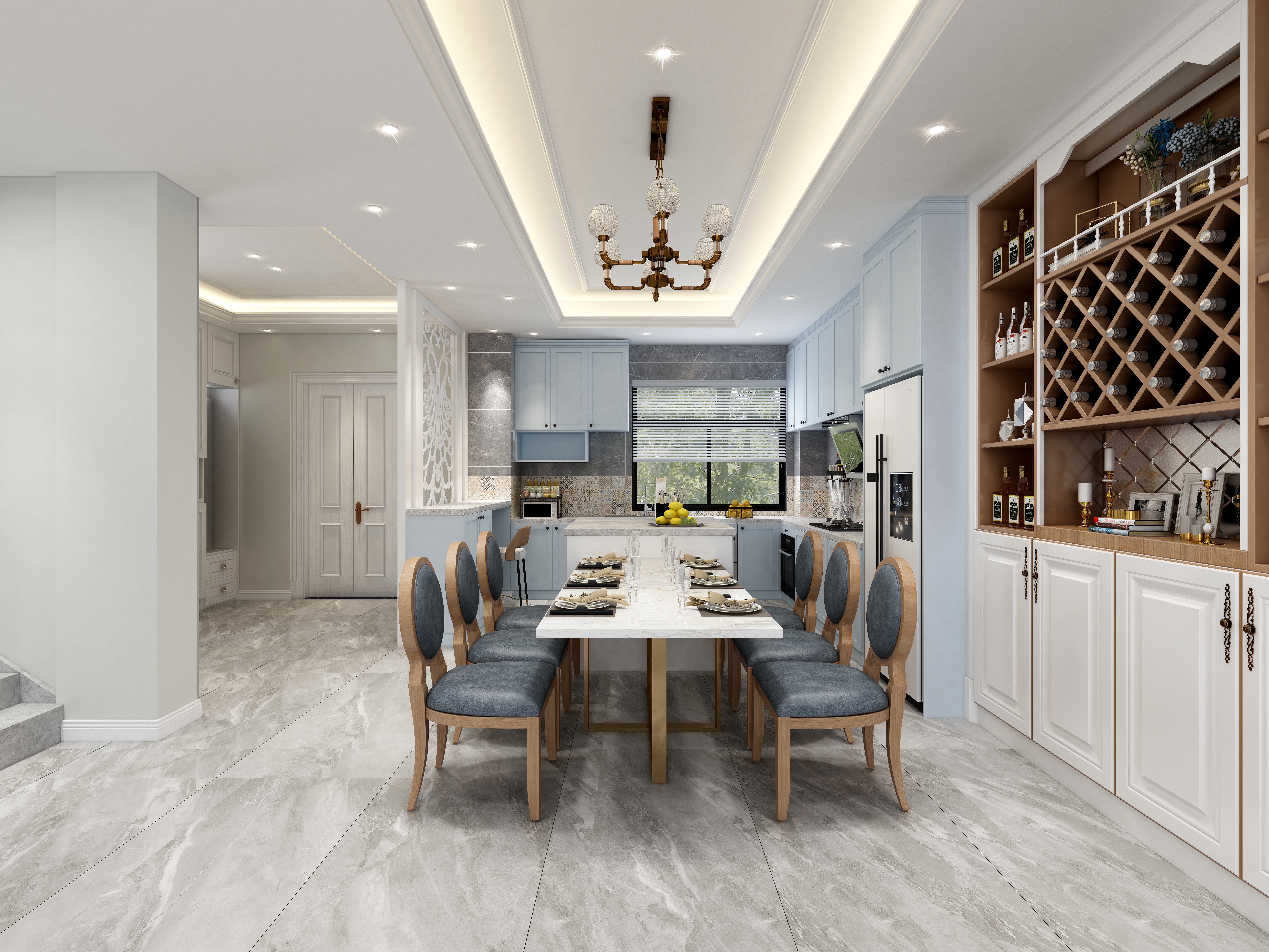 李青越-恒大金碧天下320方-美式别墅lLXD装修效果图