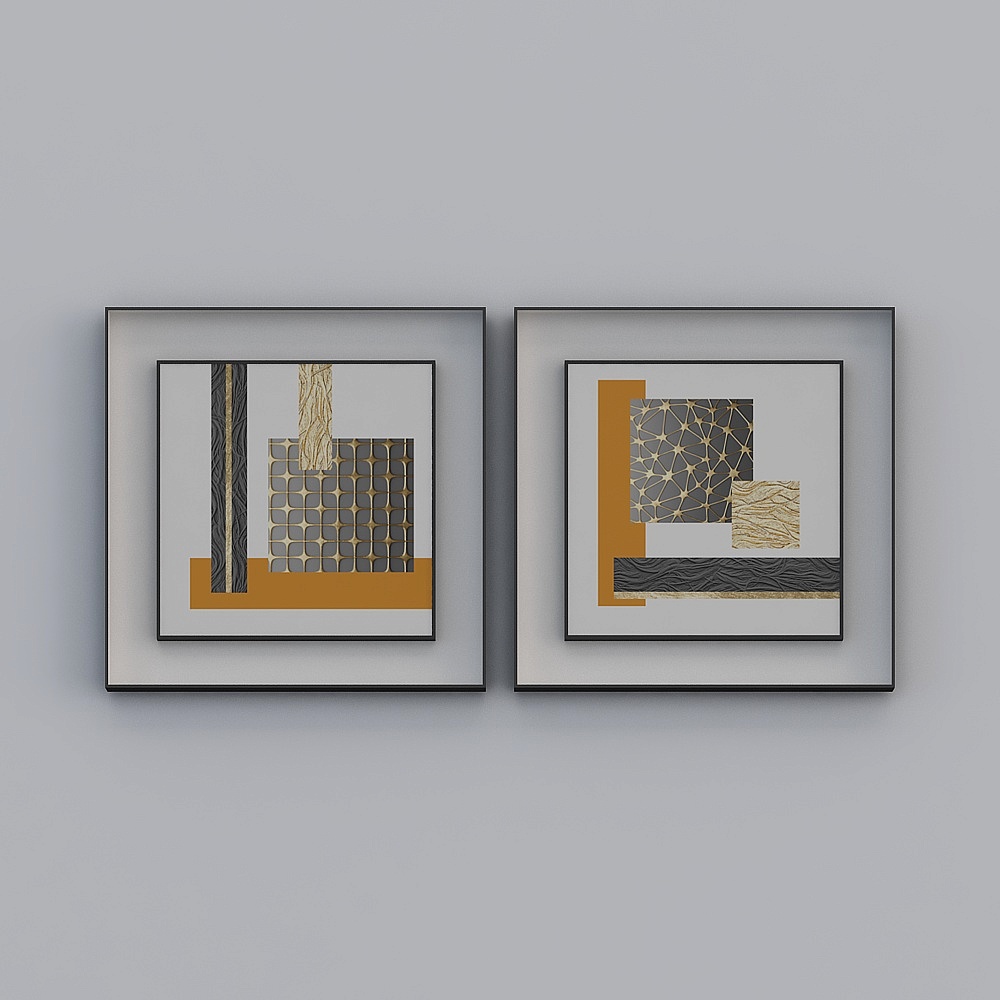 简上-轻奢风-客厅装饰画-SK-010-几何拼接3D模型