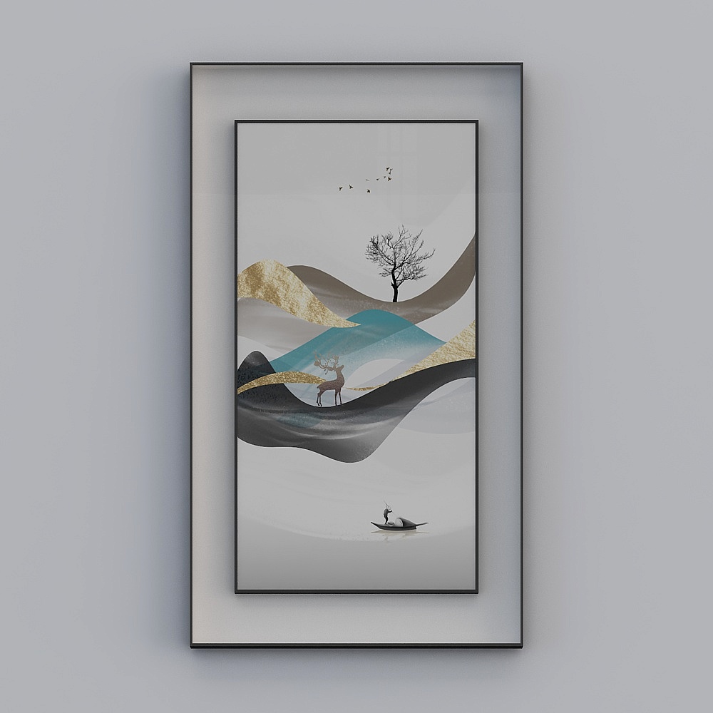 简上-轻奢风-玄关装饰画-SK-029-80x1403D模型