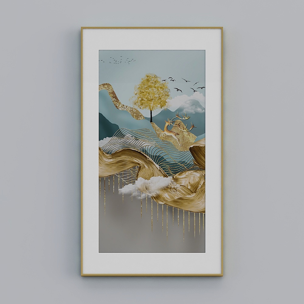 简上-现代风-玄关装饰画-LJ-053-鹿跃金缕