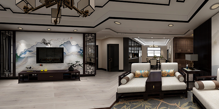 赤峰健正装饰装修公司-碧海馨苑-新中式-126平-装修设计方案