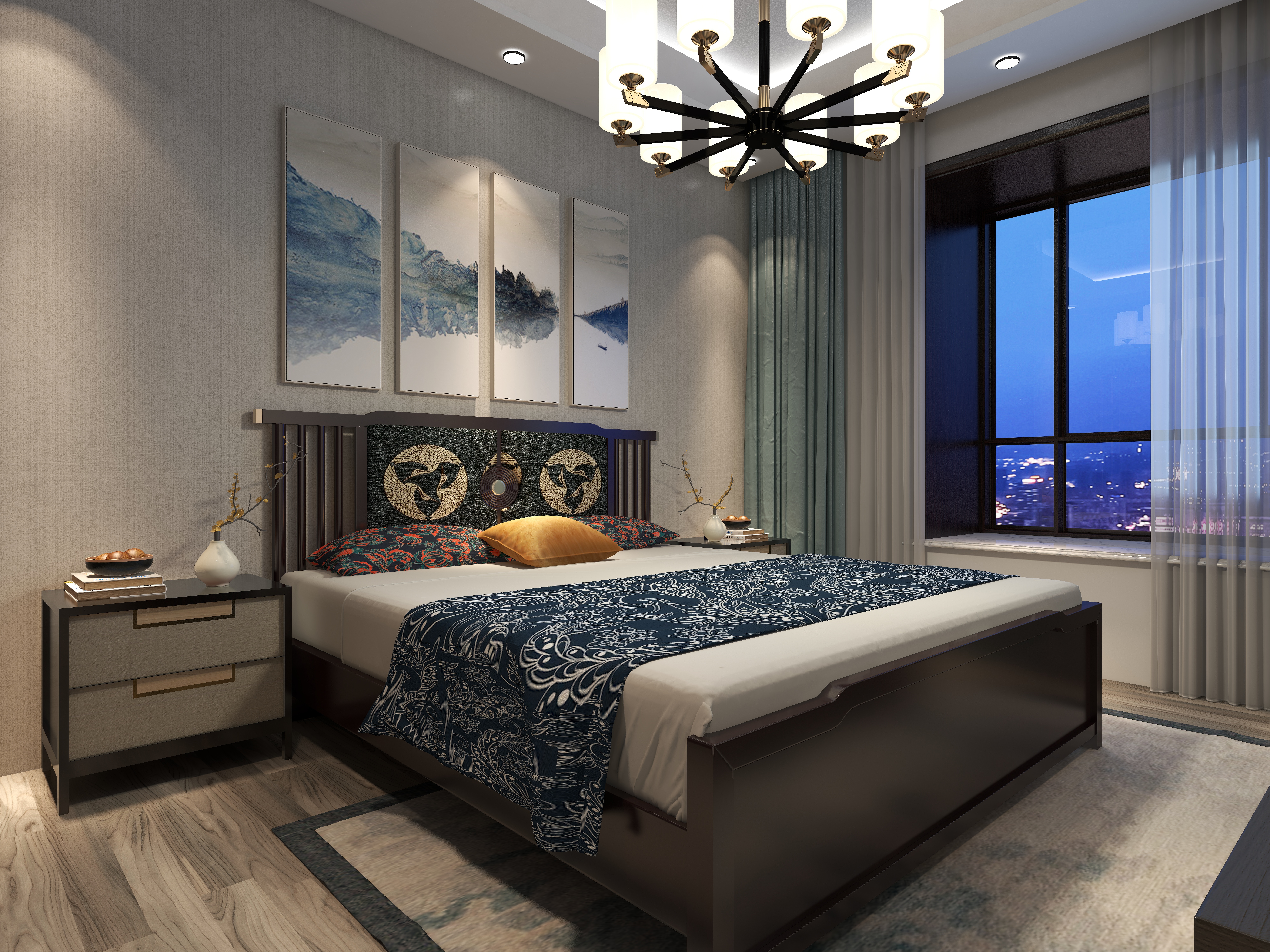 i-新中式-蜡染元素-3室装修效果图