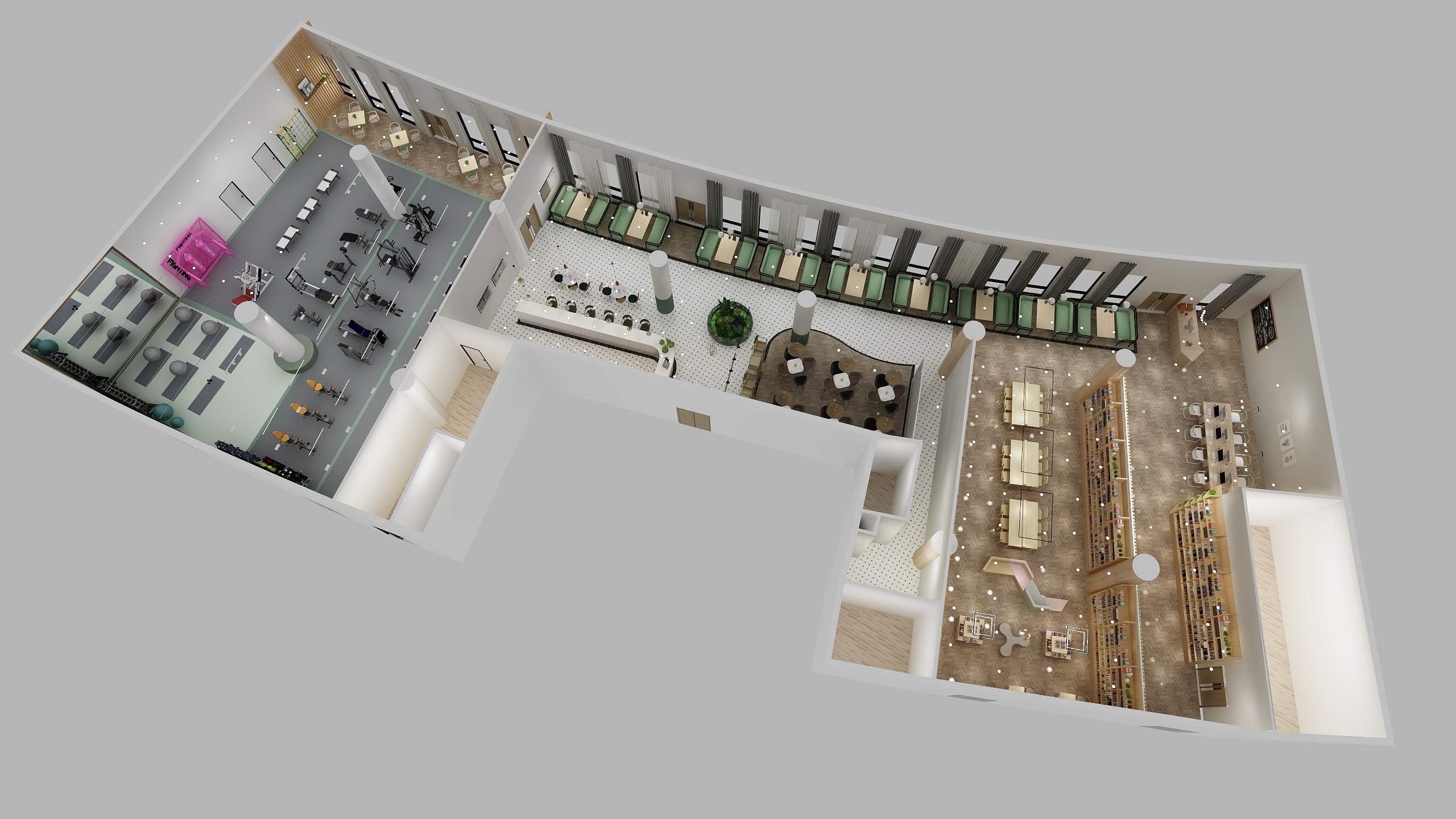 yuebai-某医院四楼（咖啡厅健身房阅览室）-装修设计方案