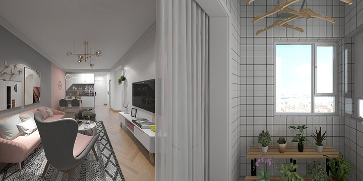 空间设计--洪浩-德信海德公园83.00㎡A2’3室2厅1卫1厨-装修设计方案