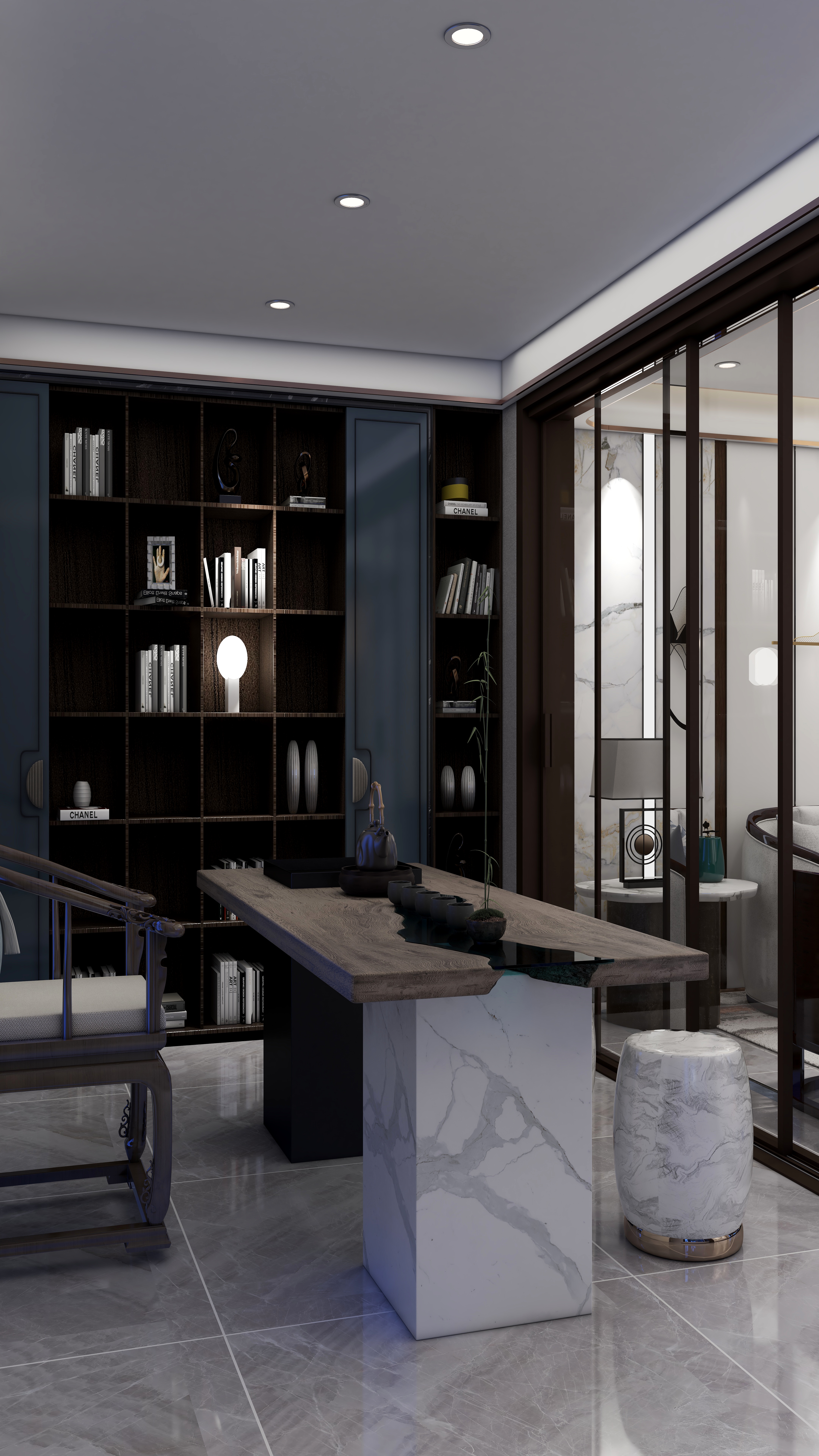 雨夜烧火-新中式180平装修效果图