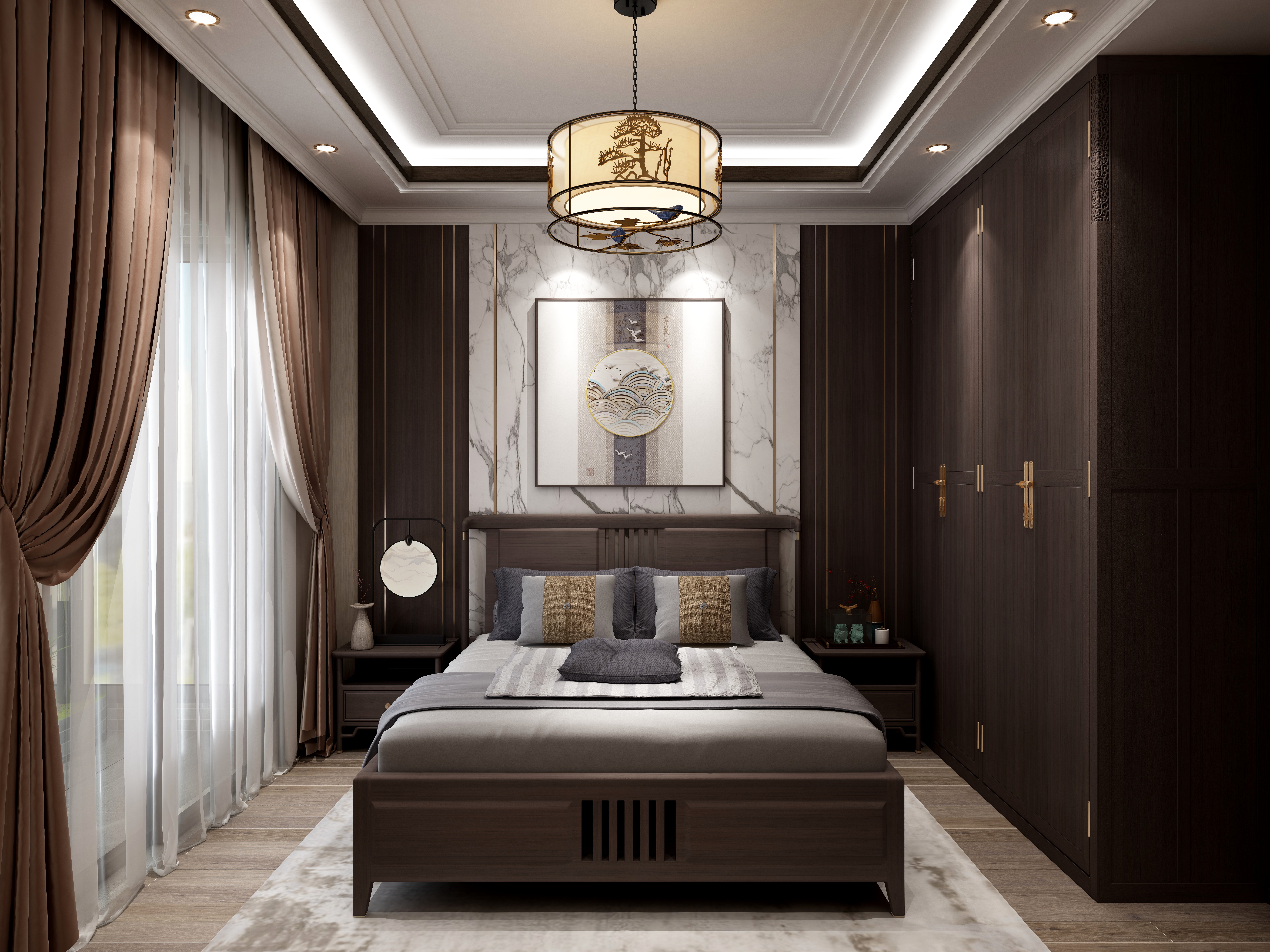 至简名设-文稳康-《鸿芸》新中式+四居室装修效果图