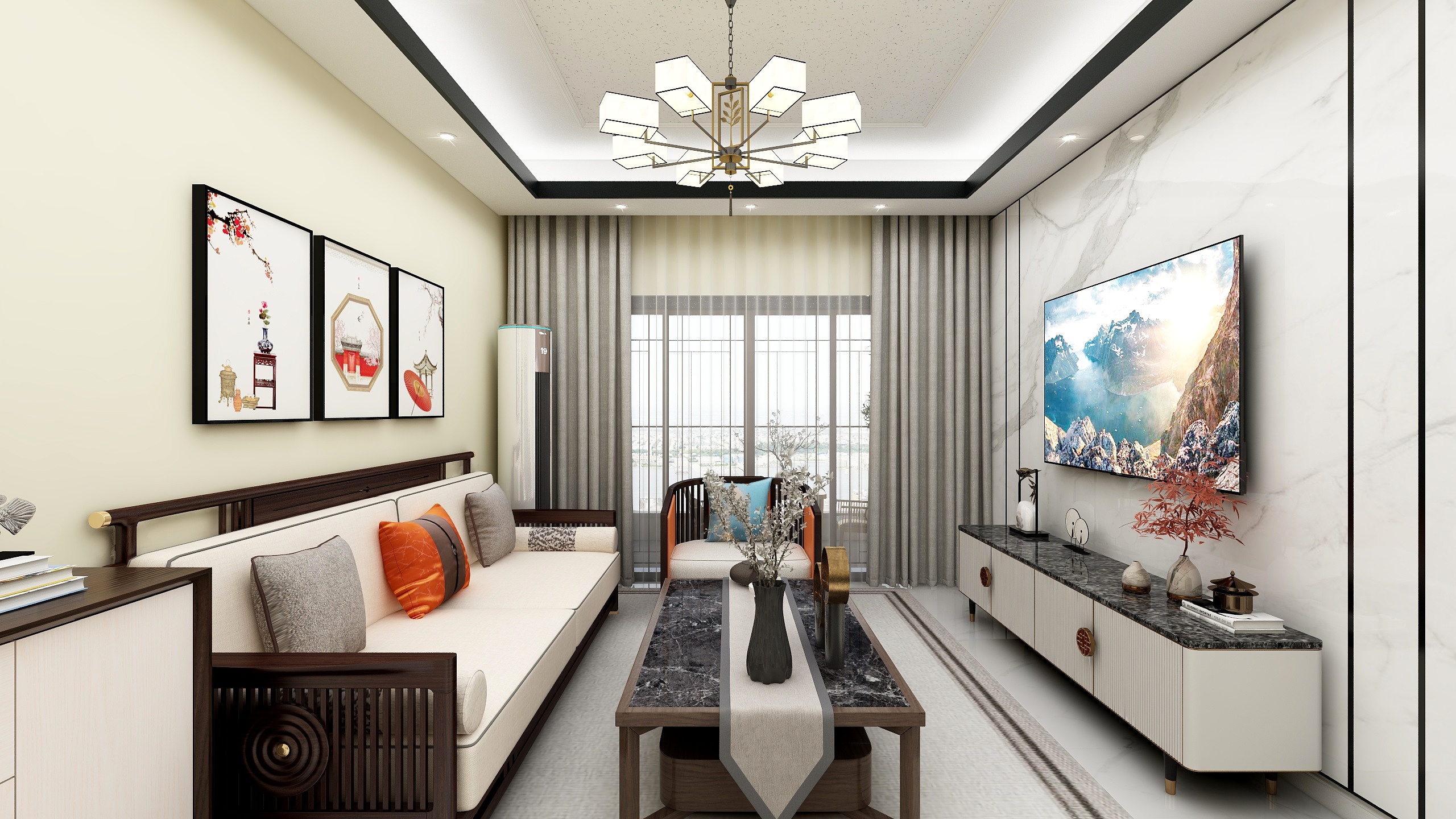 匠臣装饰三水分公司-御江南03户型新中式装修效果图