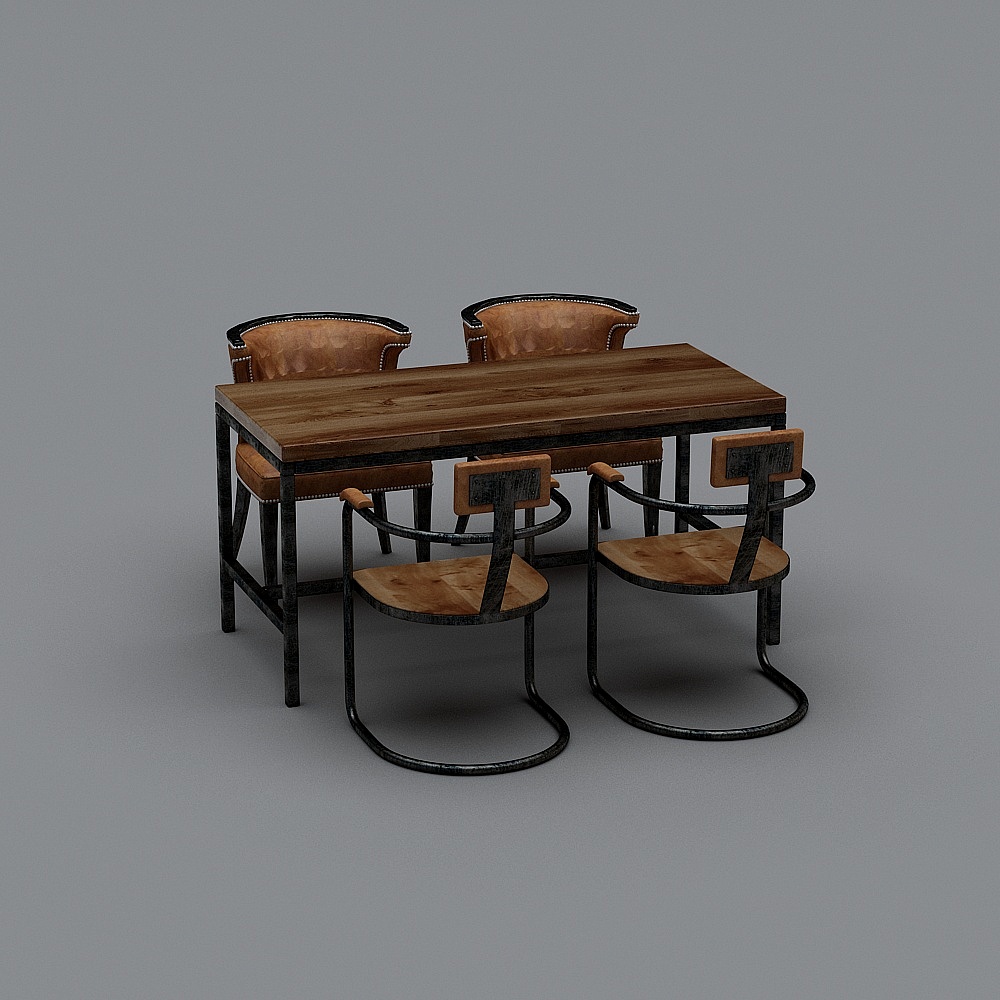 工业LOFT咖啡厅32-桌椅组合3D模型