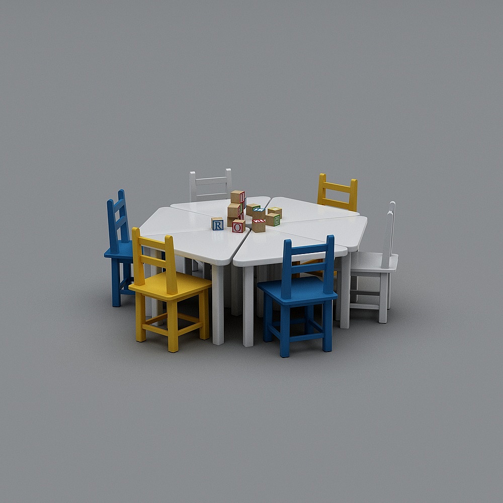 现代幼儿园教室4-桌椅组合