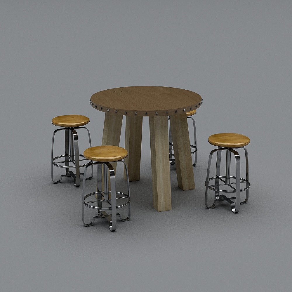 工业LOFT咖啡厅26-桌椅组合3D模型