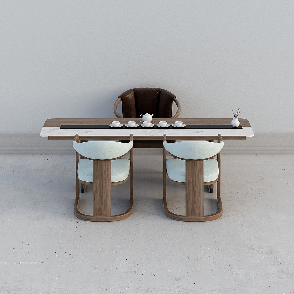 现代新中式售楼处茶室-桌椅组合3D模型