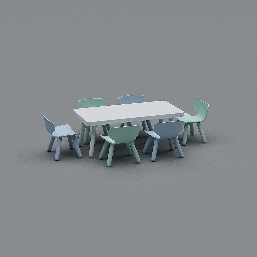 现代幼儿园活动室-桌椅组合3D模型